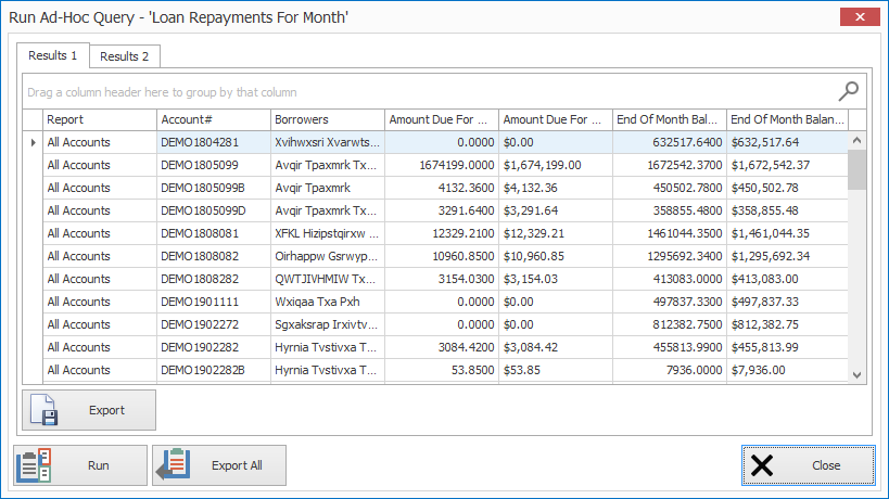 Example Query output.