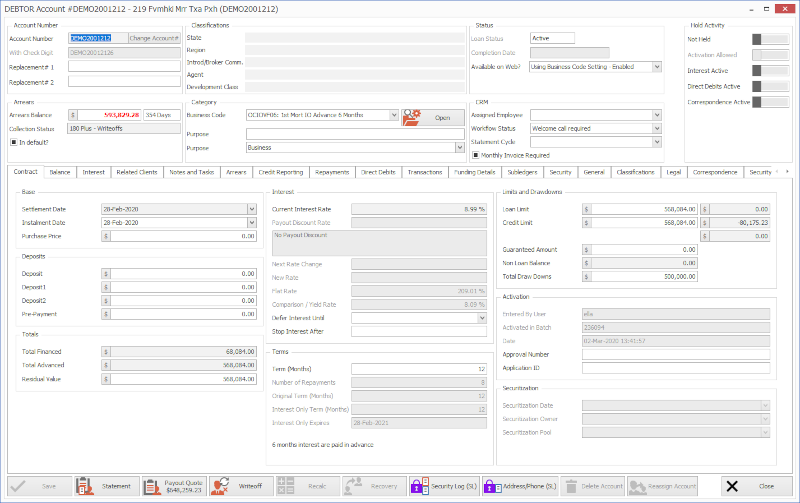 Example debtor account record.